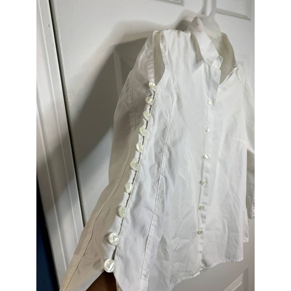 Anne Fontaine Paris White Cold Shoulder Button Down Blouse Shirt Size 2 - Picture 4 of 5